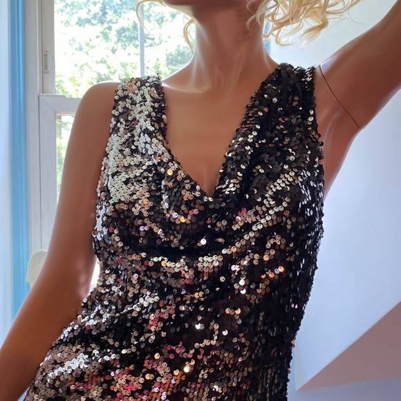 SEXY SEQUINED BLACK DRESS by Olivia Matthews  size 12 NWOT - Picture 7 of 12
